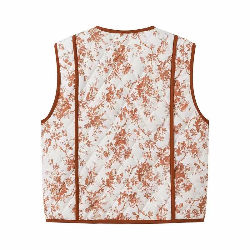 European & American Women's Fashion: 2024 Autumn/Winter Casual Printed Quilted Vest