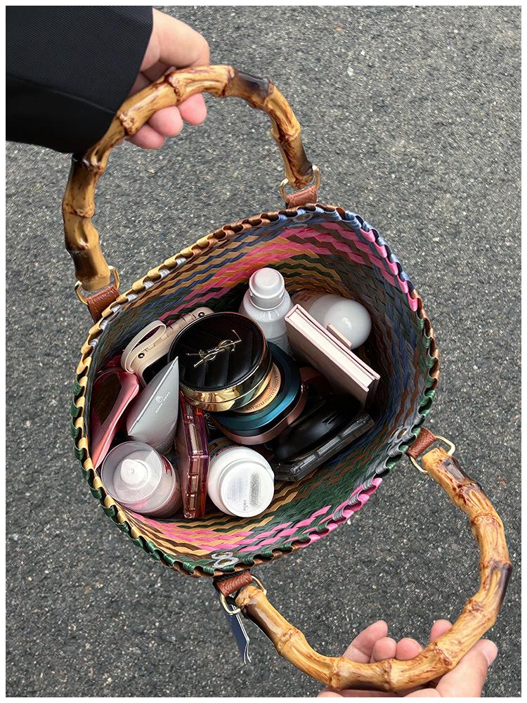 Плетеная сумка-тоут для щенка таксы с бамбуковой ручкой, винтажная пляжная сумка