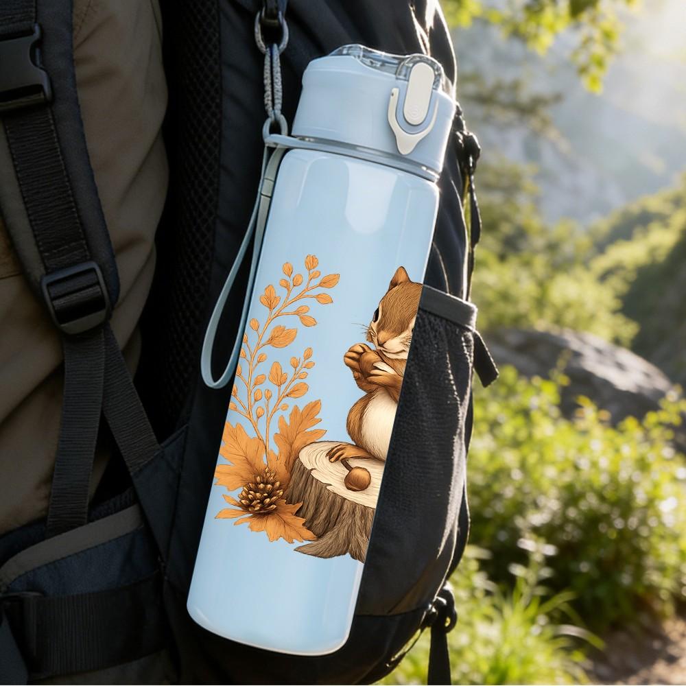 1PC Tree Stump Squirrel Cartoon 750ml Color Plastic Sports Water Bottle Leakproof Flip Straw Lid Suitable for Sports Office Home Use