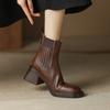 Женские короткие ботинки на толстом каблуке, зима 2025, новые, удобные и тонкие эластичные ботинки, квадратные французские ботильоны, ботинки челси на высоком каблуке