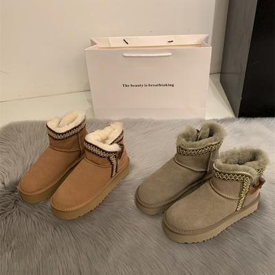 Национальные зимние сапоги женские короткие трубы толстая подошва увеличивает рост зимой новые меховые флисовые утолщенные теплые повседневные хлопковые туфли