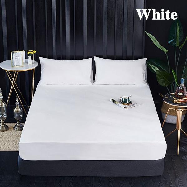 Single/Full/Queen/King Solid Color Fitted Sheets King Size Mattress Protector Bed Cover Bed Sheets Bedsheet Solid Bedspreads 99.99% Waterproof