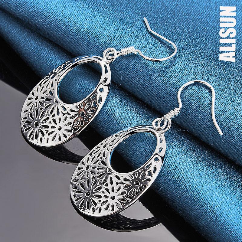 925 Sterling Silver Flower Piercing Earrings Fashionable Wedding Jewelry