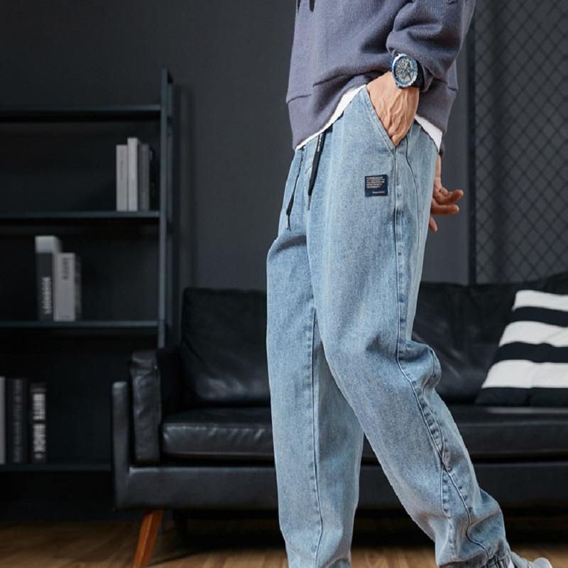 Модные синие весенне-летние джинсы-карго, мужские уличные джинсовые брюки-джоггеры, мужские мешковатые джинсовые брюки-шаровары