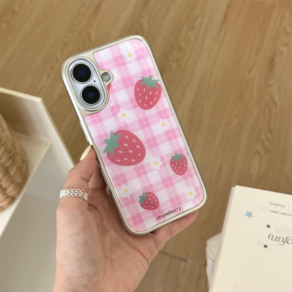 For iPhone 16 Case Epoxy Strawberry Pattern Hard PC Phone Cover