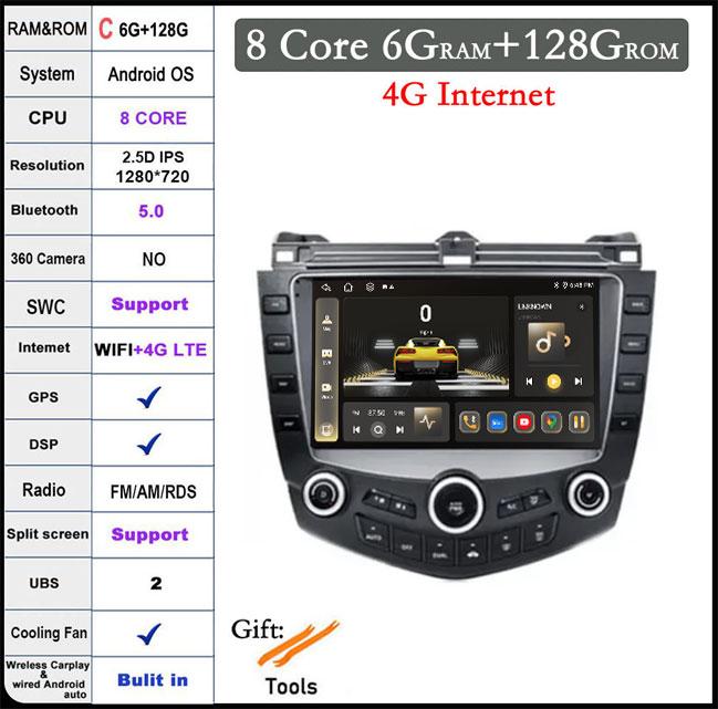 9-дюймовая автомагнитола Android 14 для Honda Accord 7 2003-2007, стерео мультимедийный плеер, CarPlay, Android Auto, WiFi, Bluetooth, GPS