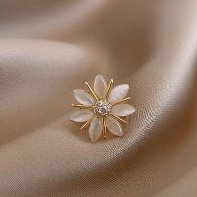 Винтажная брошь с жемчугом и цирконом кошачий глаз, универсальные аксессуары для декора, булавка с цветком