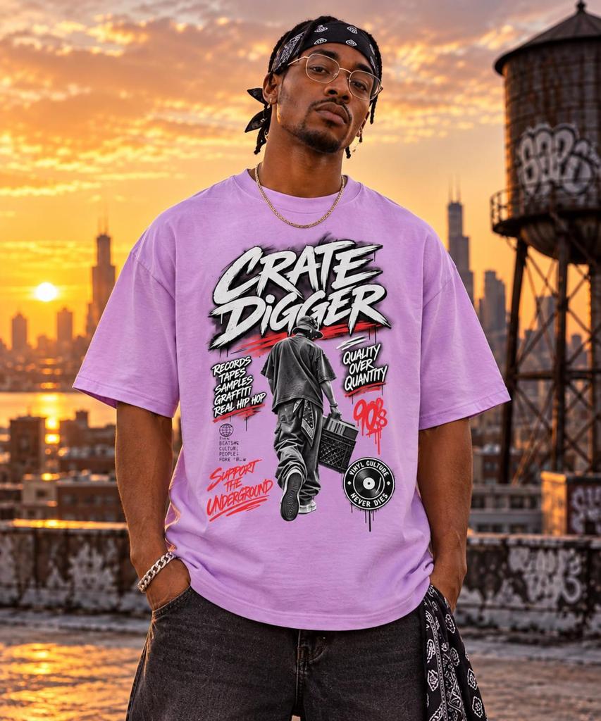 Crate Digger Hip Hop T-Shirt, 90s Vinyl Lover Tee, Old School Rap Streetwear