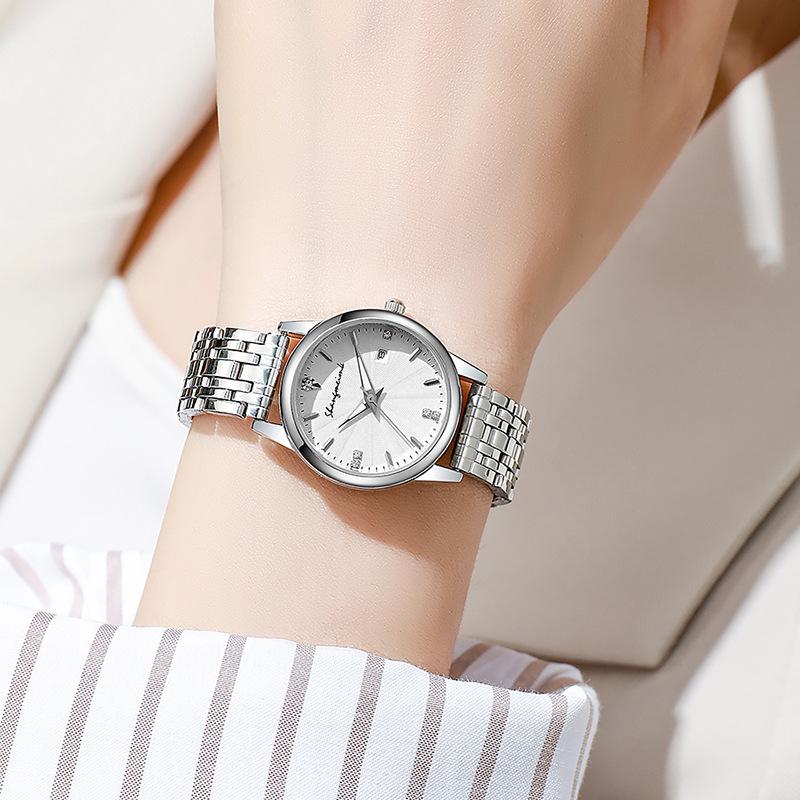 New Classic 20m Water Resistant Calendar Quartz Watch for Female Students; Simple Korean-Style Trendy Diamond-Embellished Watch