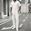 Мужской спортивный костюм Streetwear: футболка с вафельной текстурой с V-образным вырезом и коротким рукавом и длинные брюки