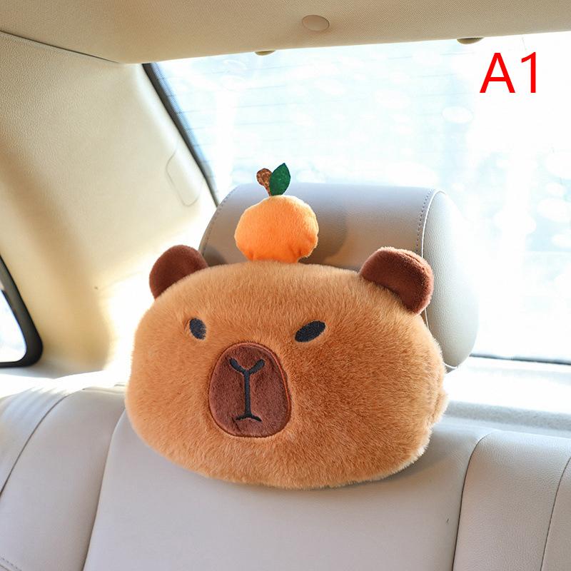 Car Headrest Neck Pillow Capybara Plush Shoulder Protection Cute Tissue Box Kawaii Car Decoration Of Car Supplies Plushie Gift