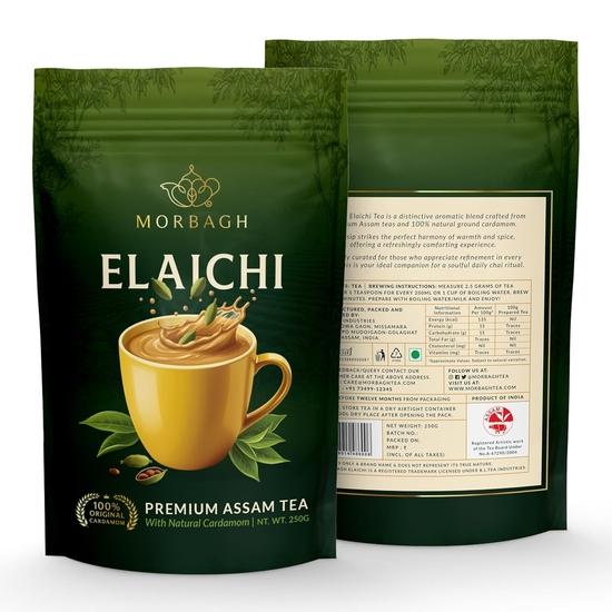 MORBAGH Elaichi CTC Black Tea, Assam Tea Leaves with Cardamom, 250g, Low Caffeine, Vegetarian, No Artificial Flavours, Pack of 2