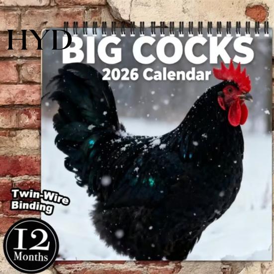 Rooster Pun Calendar 2026 Funny Big Puns Monthly Wall with Agricultural Humor Humorous Poultry Photos Thick Paper Wire Binding Office Pranks