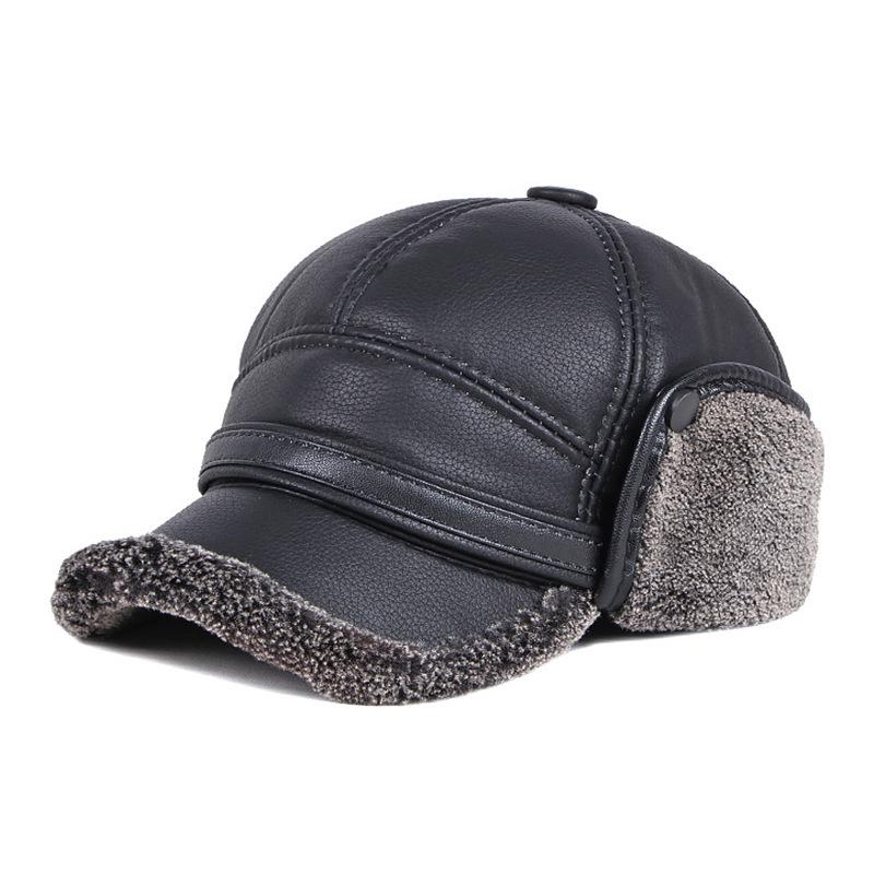 Мужская бейсболка из искусственной кожи — зимняя защита ушей, плотная, теплая, ветрозащитная, с бархатом, для людей среднего и пожилого возраста.