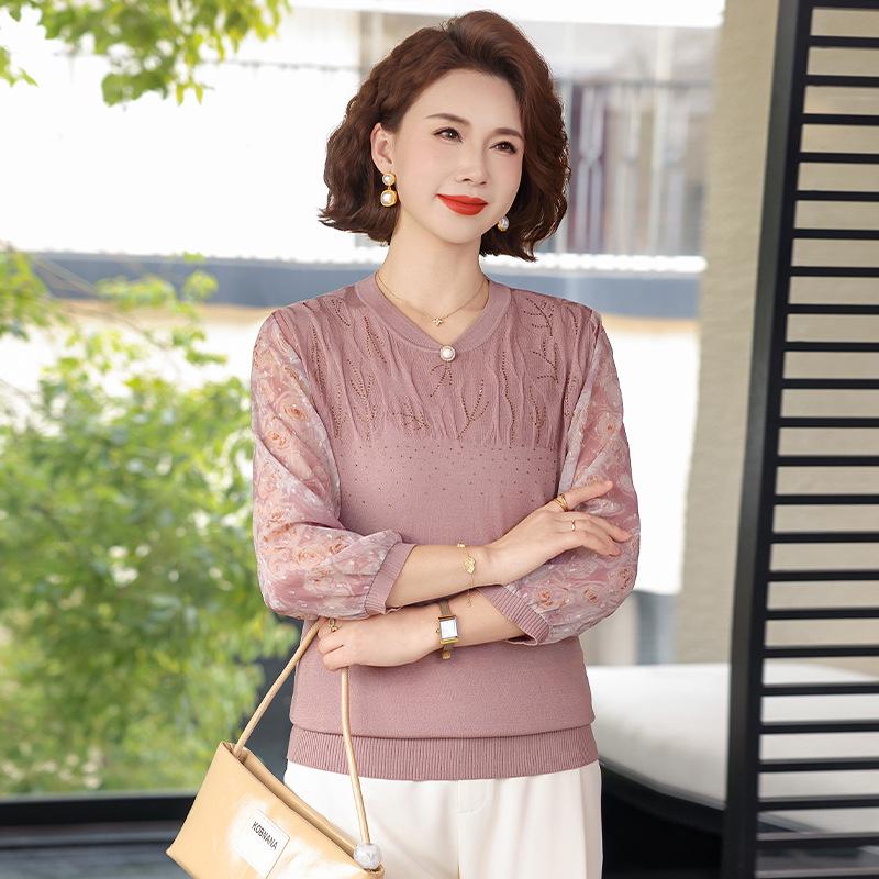Spring-Autumn Knit Top: Fashionable Seven-Point Sleeve for Middle-Aged and Elderly Women