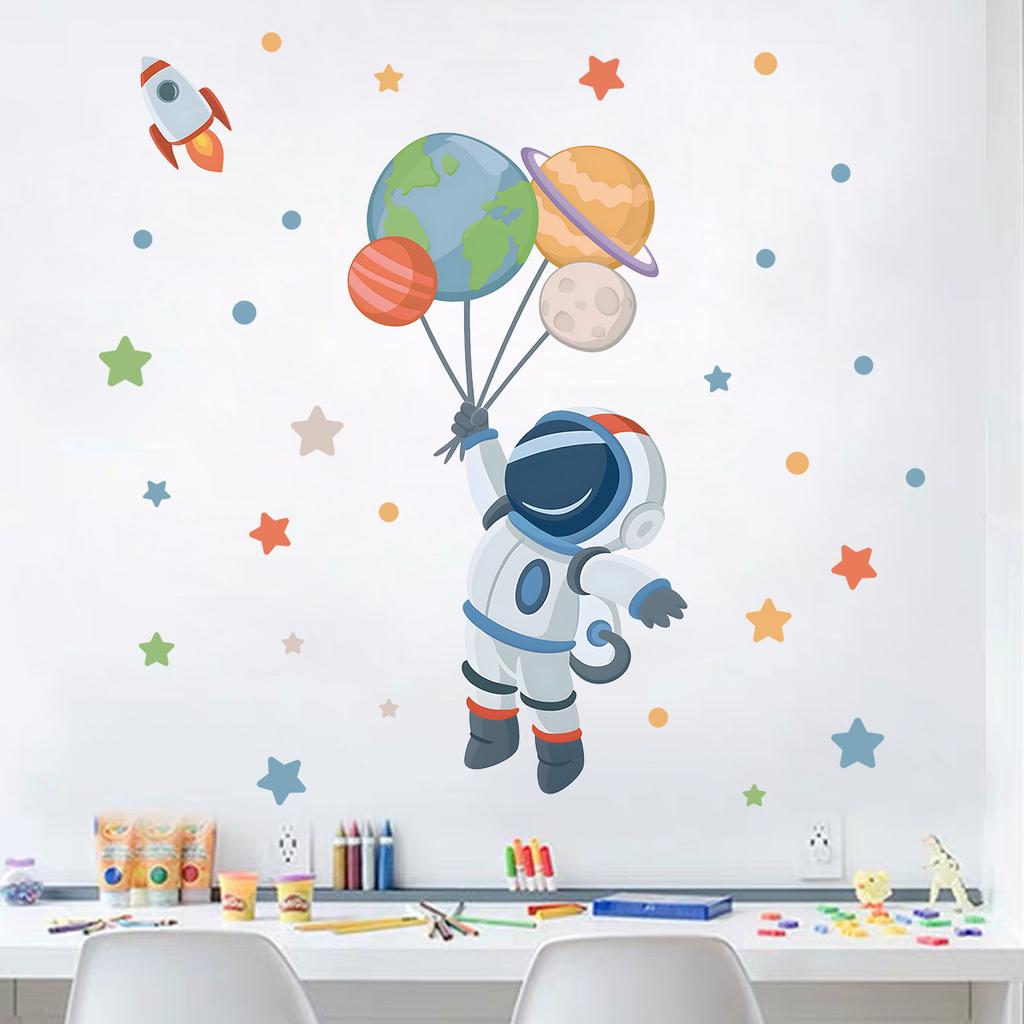 1Pc Cartoon Planet Star Astronaut Wall Sticker Children Boy Room Decoration Bedroom Kids Room Wall Decals Living Room Decor Home