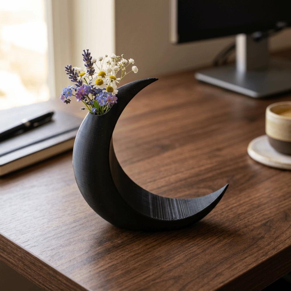 Gothic Style Crescent Moon Shape Vase Plastic Decorative Vase Desktop Moon Ornament Office Desktop