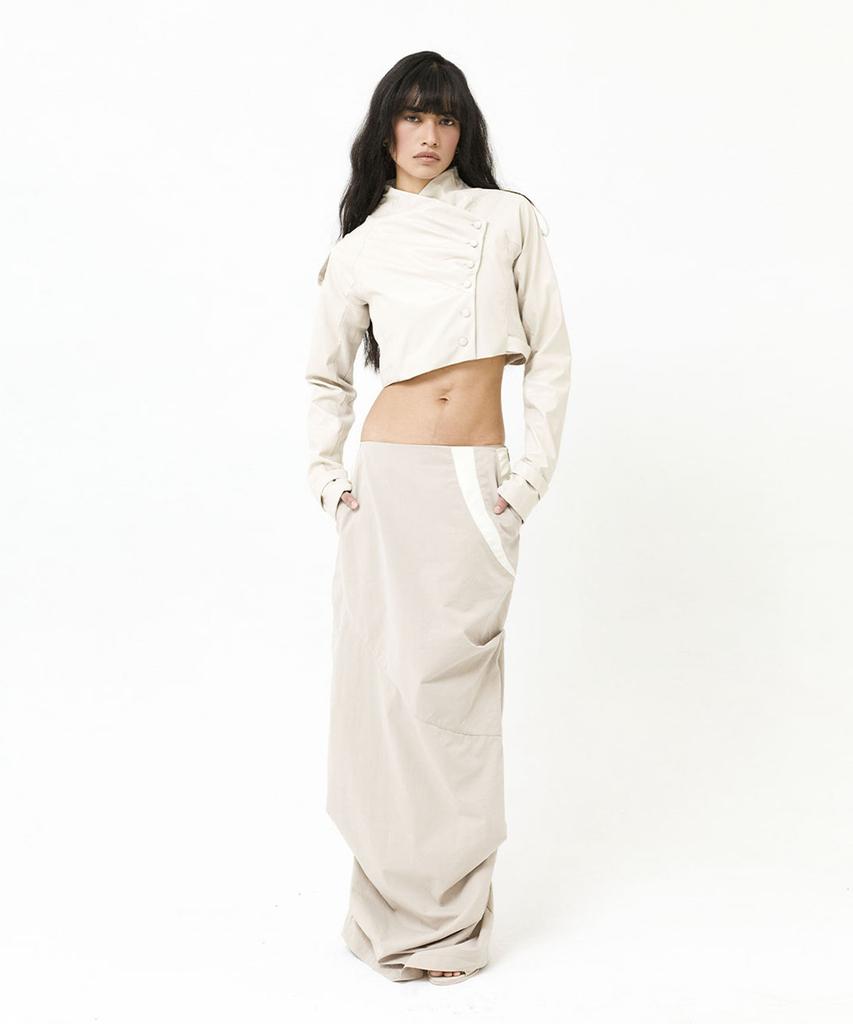 Wet Tag Draped Panel Maxi Skirt Beige