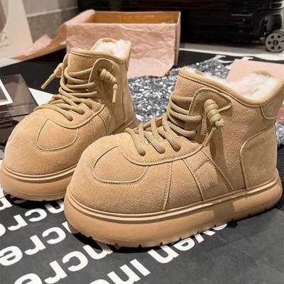 Женские зимние ботинки с большой головой, новые, зимние, на толстой подошве, кожаные, бархатные, теплые, легкие, нескользящие, хлопковые ботинки