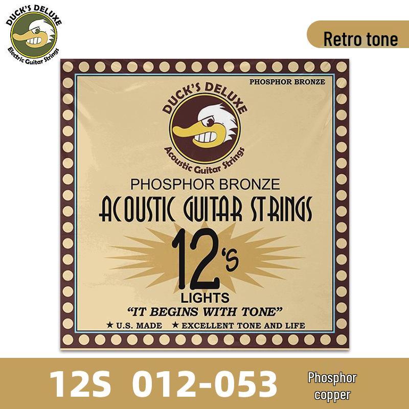 Dr. Duck's Phosphor Bronze Acoustic Guitar Strings, Folk Gauge .012-.011, Set of 6