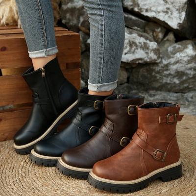 Женские ботильоны на широкую ногу с круглым носком, платформа в британском стиле, ботинки Мартина, тонкие ботинки для верховой езды с боковой молнией для женщин