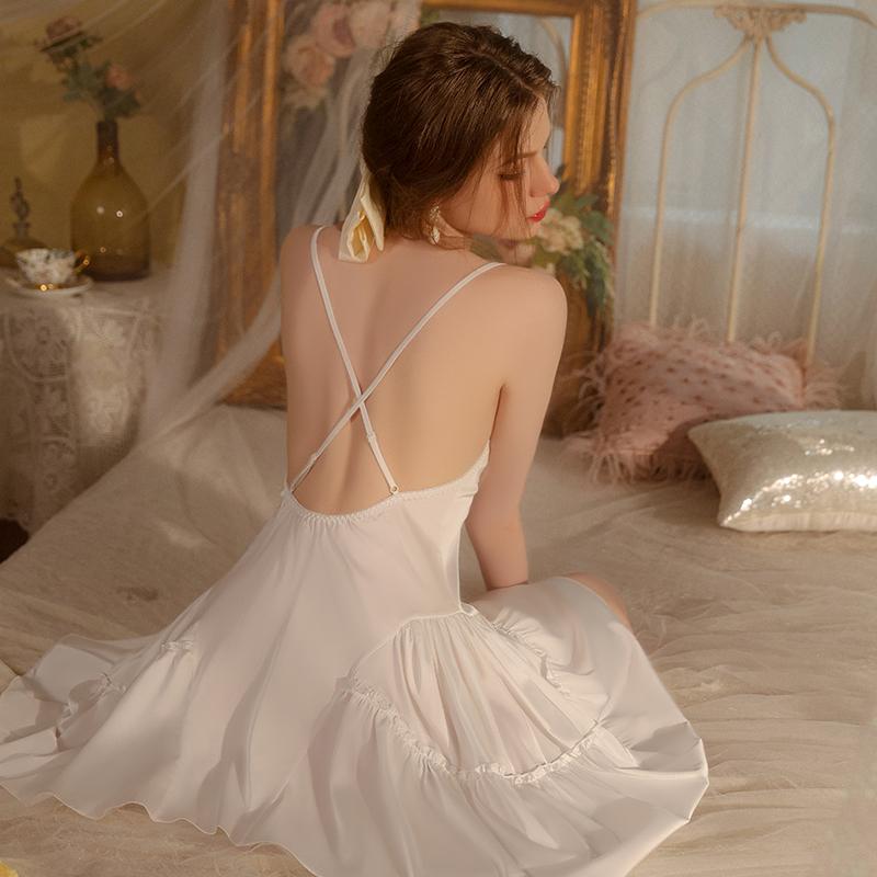 Сексуальная пижама женская летняя с открытой спиной, однотонная атласная черная пижама с подкладкой, повседневный пижамный комплект