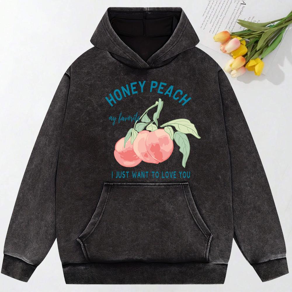 Honey Peach I Just Want To Love You Illustration Print Snow Wash Hoodie Female Streetwear Fashion Hoodie Cotton Hoody