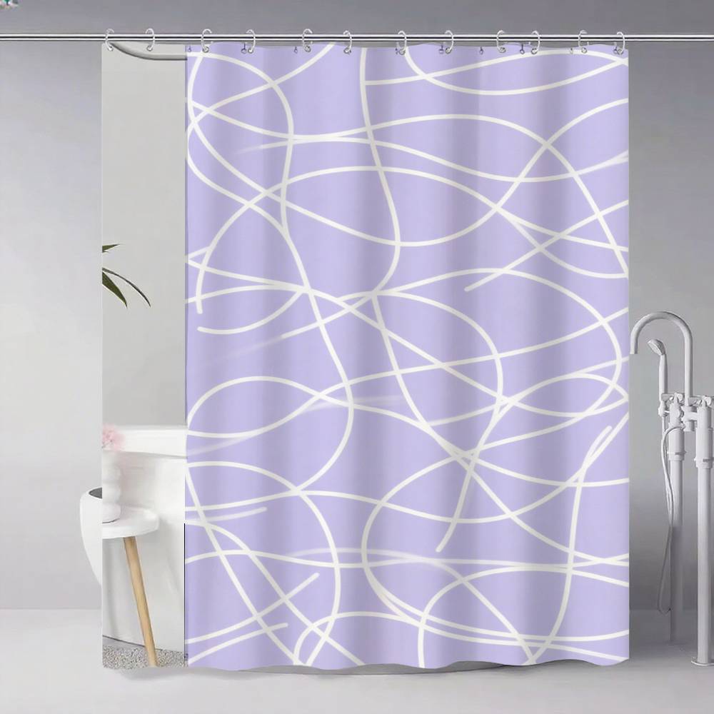 Soft Curvy Line Geometric Minimalist Patterns Shower Curtain, Bathroom Decorative Shower Curtain, Waterproof Curtain With Hooks