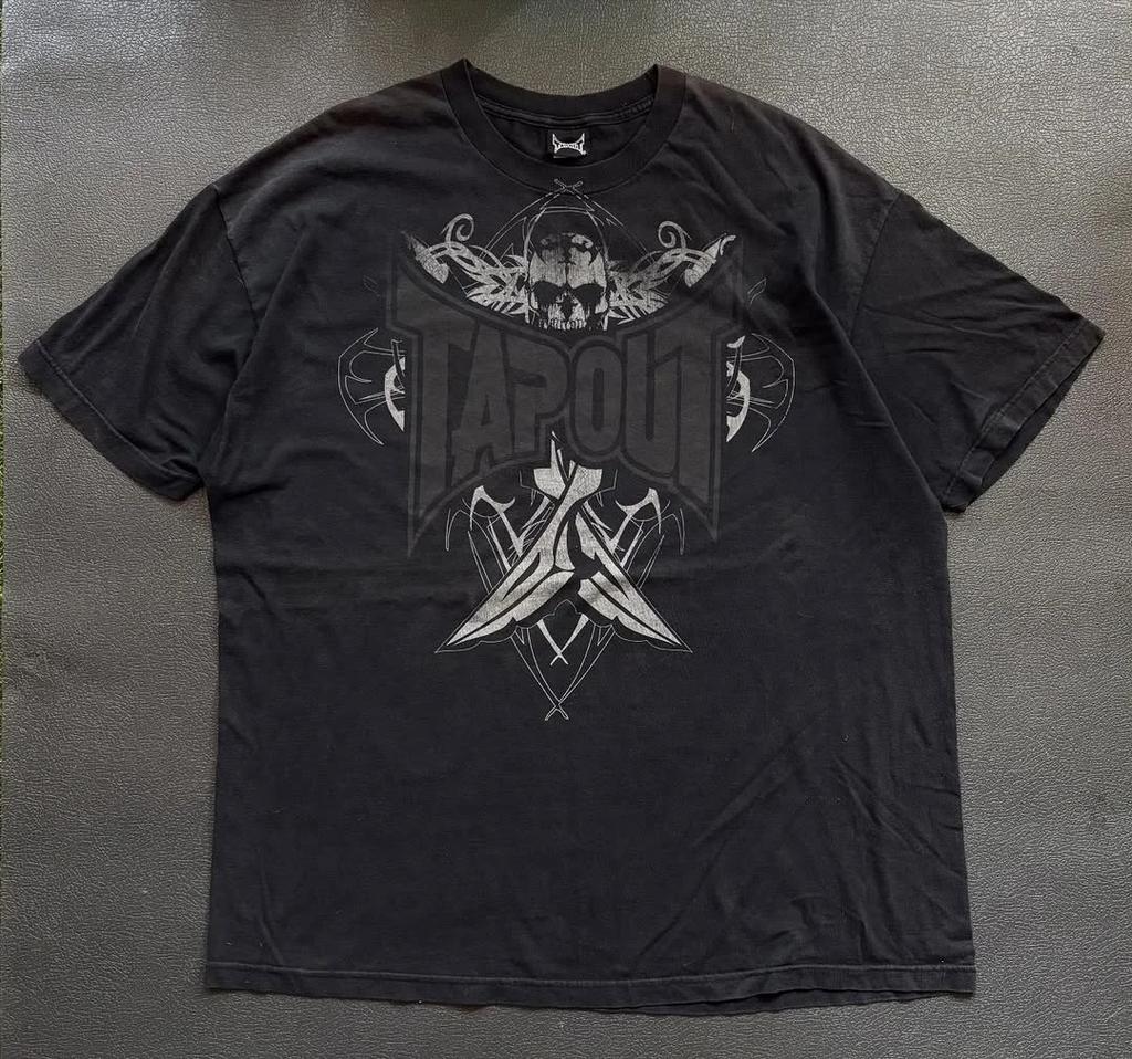 Футболка с принтом черепа Y2K Tap Out, темный эстетичный дизайн, круглый вырез, уличный стиль, свободный крой, готический стиль, хлопок, мягкая ткань в стиле ретро.