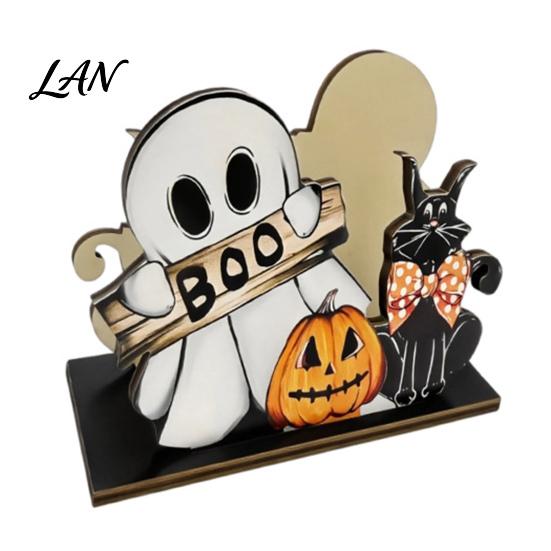 Cute Cartoon Pattern Decor Halloween Wooden Napkin Holder, Black Cat Mummy Pumpkin Table Desktop Organizer for Party, Spooky Festive Kitchen