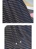 Женская полосатая трикотажная миди-юбка А-силуэта с разрезом - Весна/Осень 2025 Корейский стиль