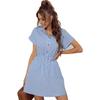Spring Summer Striped Print Above Knee Dress Women Casual A-Line Turn-down Collar Short Sleeve Hig Waist Slim Button Pocket S-XL