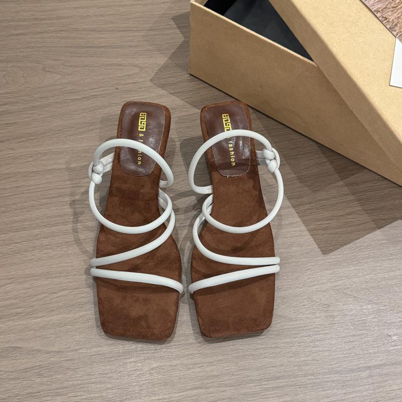 French Style Cat Heel Sandals Women's Summer Outdoor High Heel Roman Shoes Beautiful 3cm Thin Heel Slippers Microfiber Upgraded