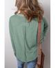 Smoke Green Acid Wash Waffle Knit Buttoned Neckline Long Sleeve Top