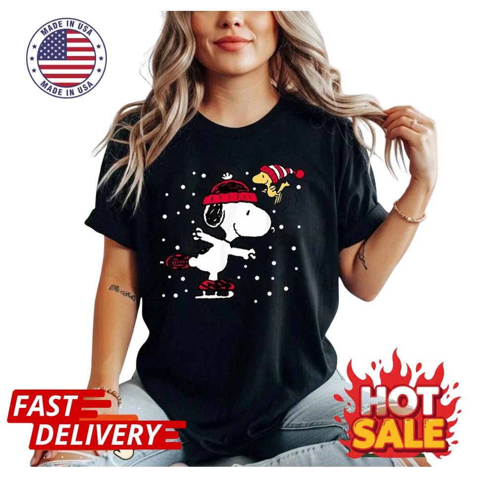 SALE HOT Arrival Peanuts Snoopy and Woodstock Skate Holiday TShirt Multicolors