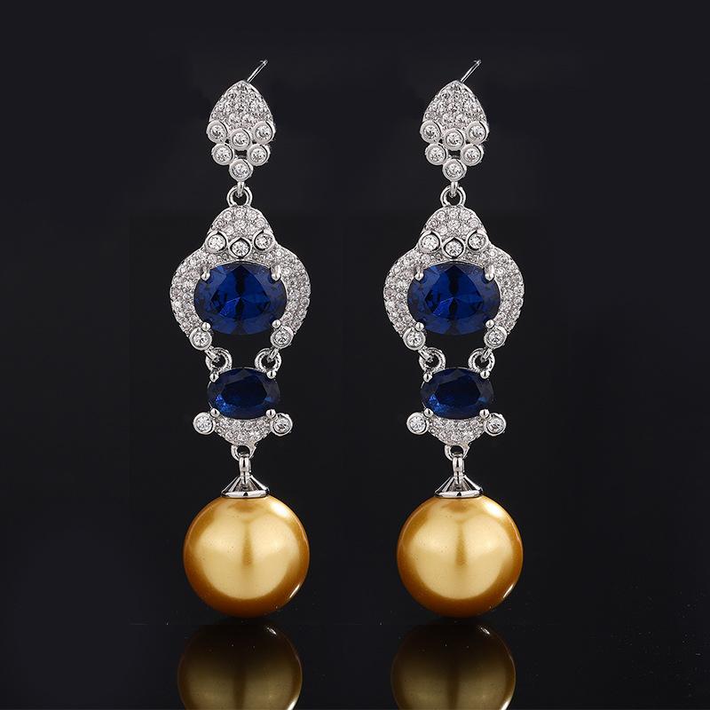 Ювелирные изделия Серьги с высоким чувством Вставные серьги с имитацией королевского синего жемчуга Серьги с имитацией натурального жемчуга Серебряная игла