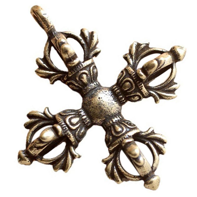 Винтажный латунный крест Ваджра с бриллиантовым пестиком, брелок, подвеска, автомобильная сумка, украшения