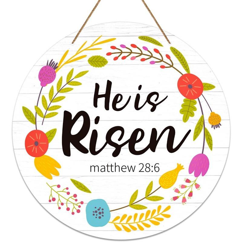 Он Воскрес Дверной знак Пасхальные украшения для дома Пасхальный декор Он Воскрес Подвесные украшения Христианский Иисус Деревянный дверной подвес для стены Дома Улицы