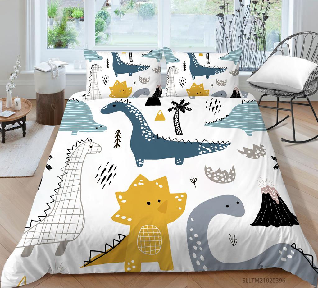 Постельное белье с принтом свирепого зверя и динозавра, пододеяльник и наволочка, полноразмерный цветной мультяшный рисунок динозавра, удобное и роскошное украшение для дома