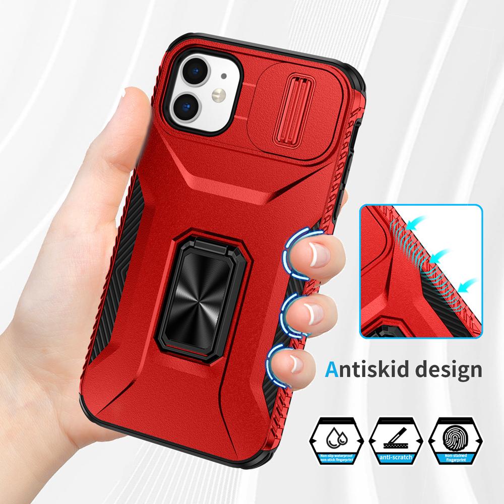 KEYSION Shockproof Case for iPhone 11 Pro Max Slide Camera Lens Protection Ring Stand Phone Back Cover for iPhone XS Max X XR