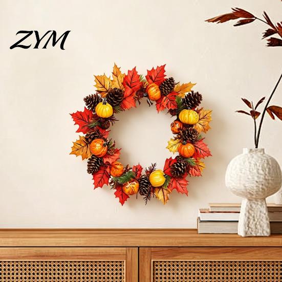 Autumn Wall Decals for Home Decor Thanksgiving Day Sticker, Pumpkin/Pinecone/Leaf Print Garland Shape Removable Window Glass Waterproof PVC