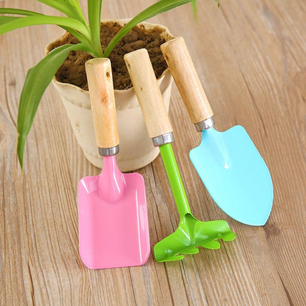 3Pcs Trowel Rake Shovel Children Garden Tool with Wooden Handle Small Shovel Rake Kit Yard
