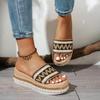 Этнические плетеные ремешки Пляжные шлепанцы на платформе-клине Женские 2025 Лето Богема Средний каблук Слайды Роскошный комфорт Уличные слайды
