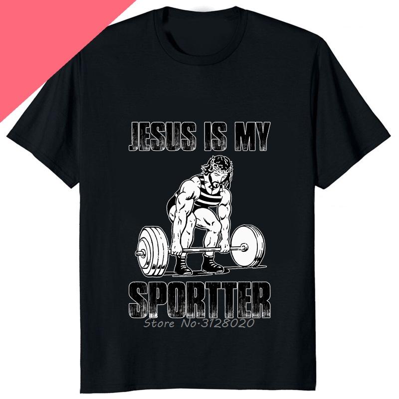 Funny Jesus Is My Spotter Printed Graphic Cotton Men Tshirt Humor Weight Lifting GYM TShirt Casual Fashion Streetwear Male Tees