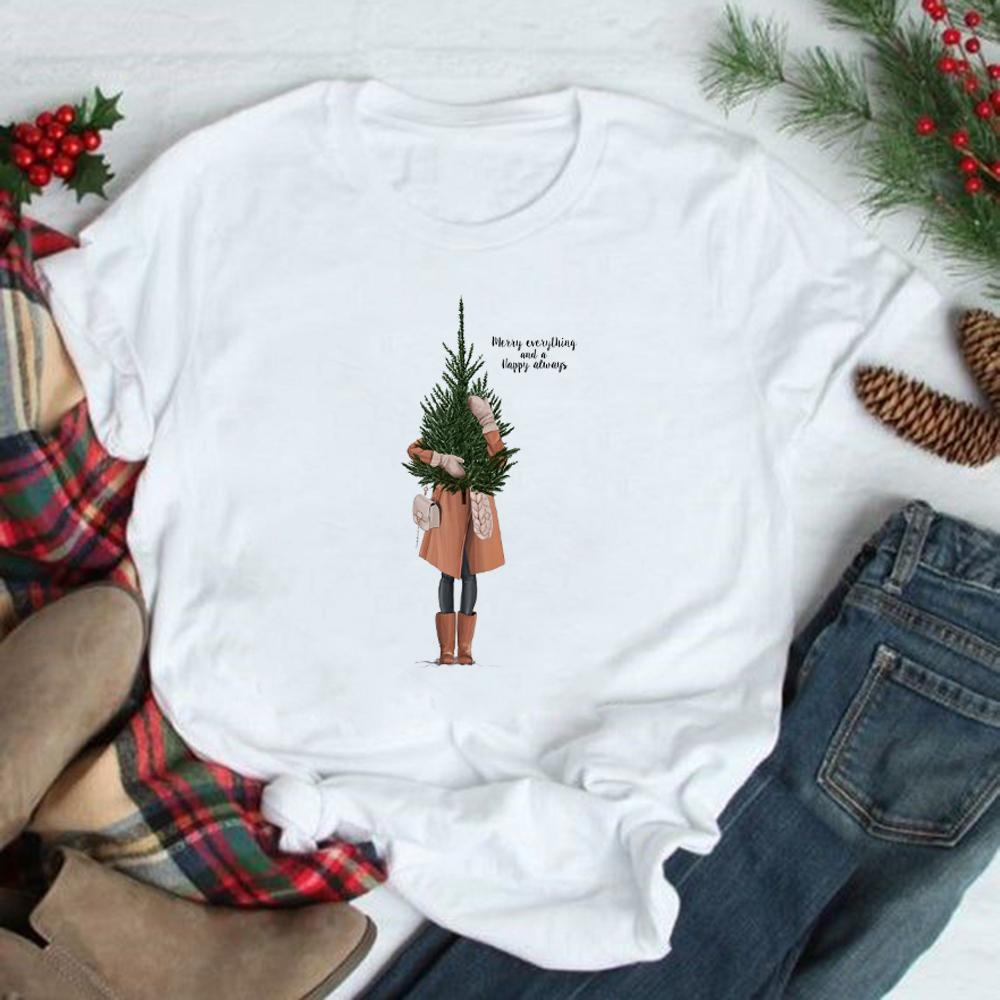Christmas Tree Graphic Tees Women Short Sleeve Harajuku T Shirt Tumblr Female Xmas Party Festival