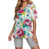 New flower and plant printing short-sleeved V-neck T-shirt 1116 European and American casual loose two-piece set WB11 + WS1