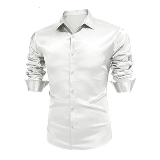Мужская глянцевая рубашка однотонная с длинным рукавом деловая рубашка на пуговицах повседневная приталенная рубашка для выпускных вечеров свадеб