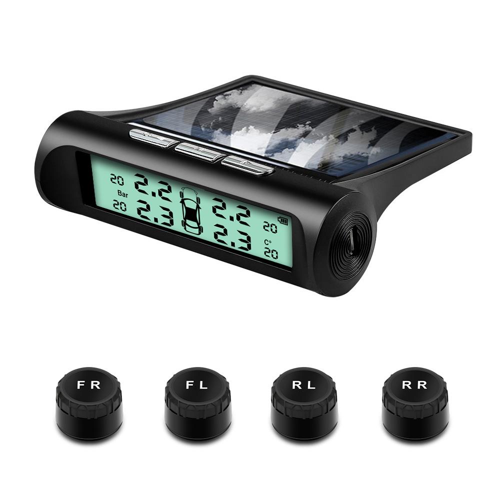 Солнечная система TPMS для измерения давления в шинах автомобиля с 4 внешними датчиками, интеллектуальная система контроля температуры и предупреждения о безопасности, цветной дисплей