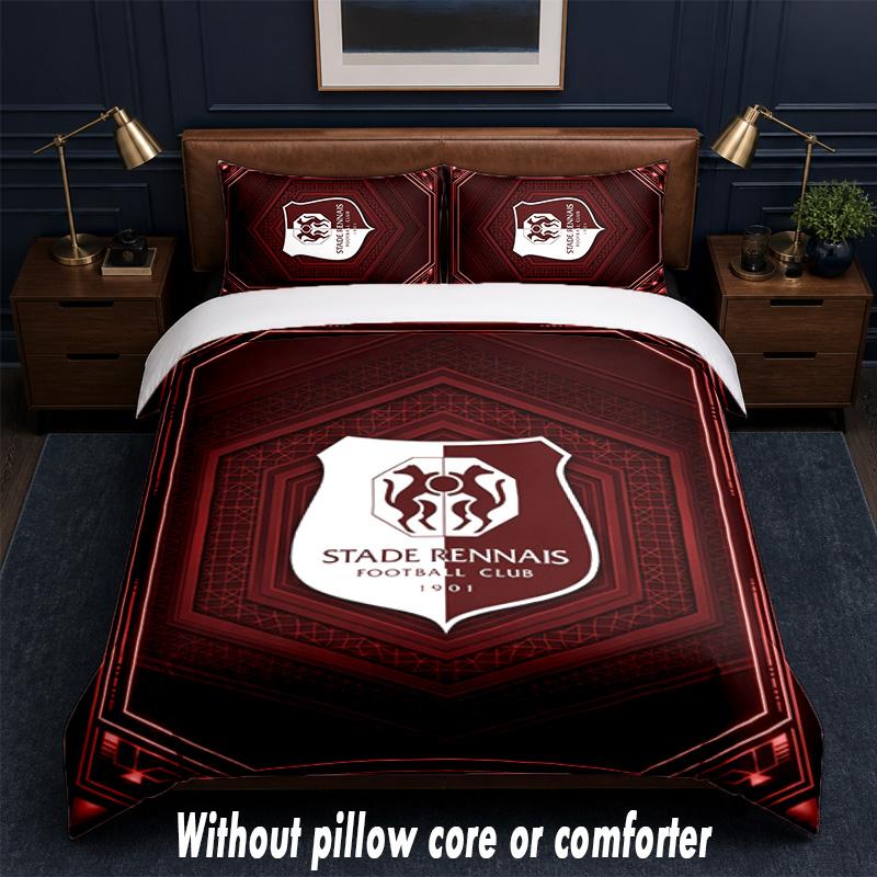 Stade Rennais FC Design Bed Bedding Set 1 Duvet Cover + 2 Pillowcases Soft Breathable Household Bed Linens