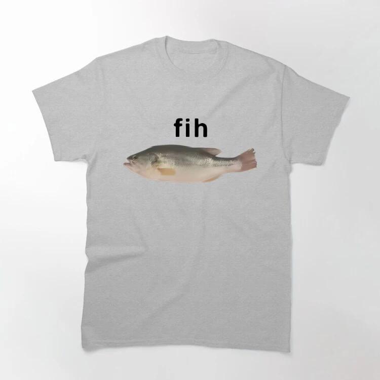 Смешная футболка с мемом Fih Fish Летние футболки для унисекс Харадзюку Повседневная футболка с коротким рукавом Y2K Смешная одежда Оверсайз футболка